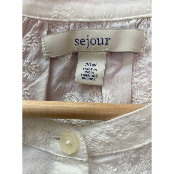 NWT Sejour Women's Size 20W Cream Floral Embroidered Tie Back Mini Shirt Dress - Picture 7 of 7